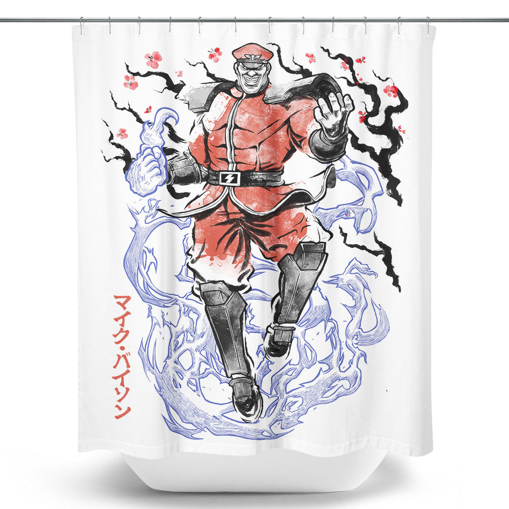 Crimson Dictator Sumi-e - Shower Curtain
