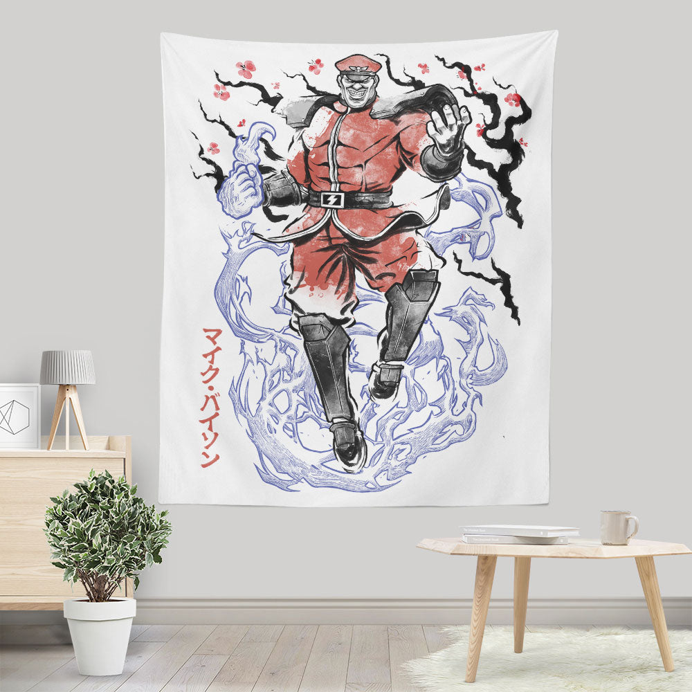 Crimson Dictator Sumi-e - Wall Tapestry