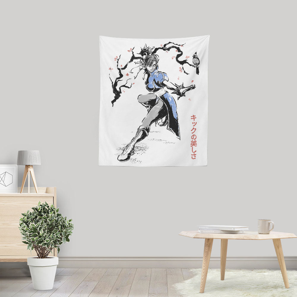Kicking Beauty Sumi-e - Wall Tapestry