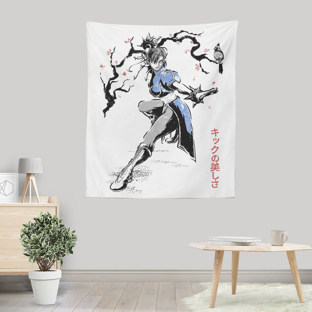 Kicking Beauty Sumi-e - Wall Tapestry
