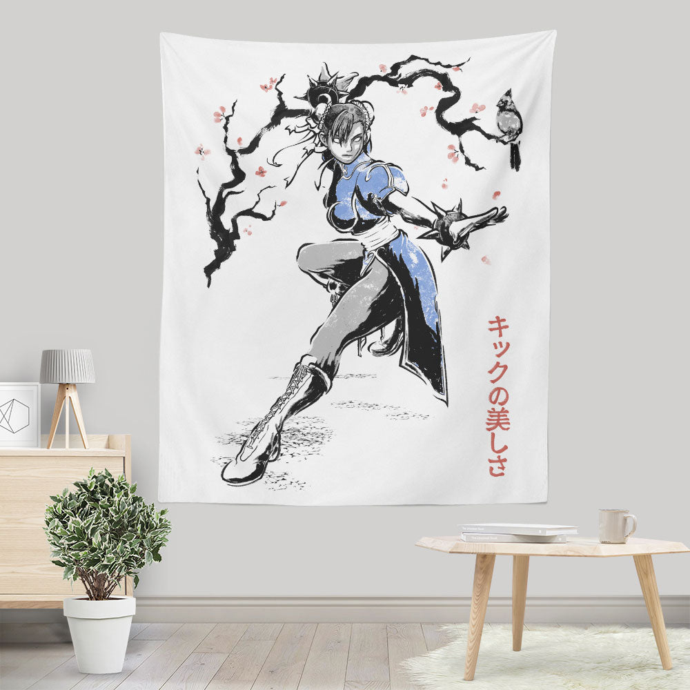 Kicking Beauty Sumi-e - Wall Tapestry