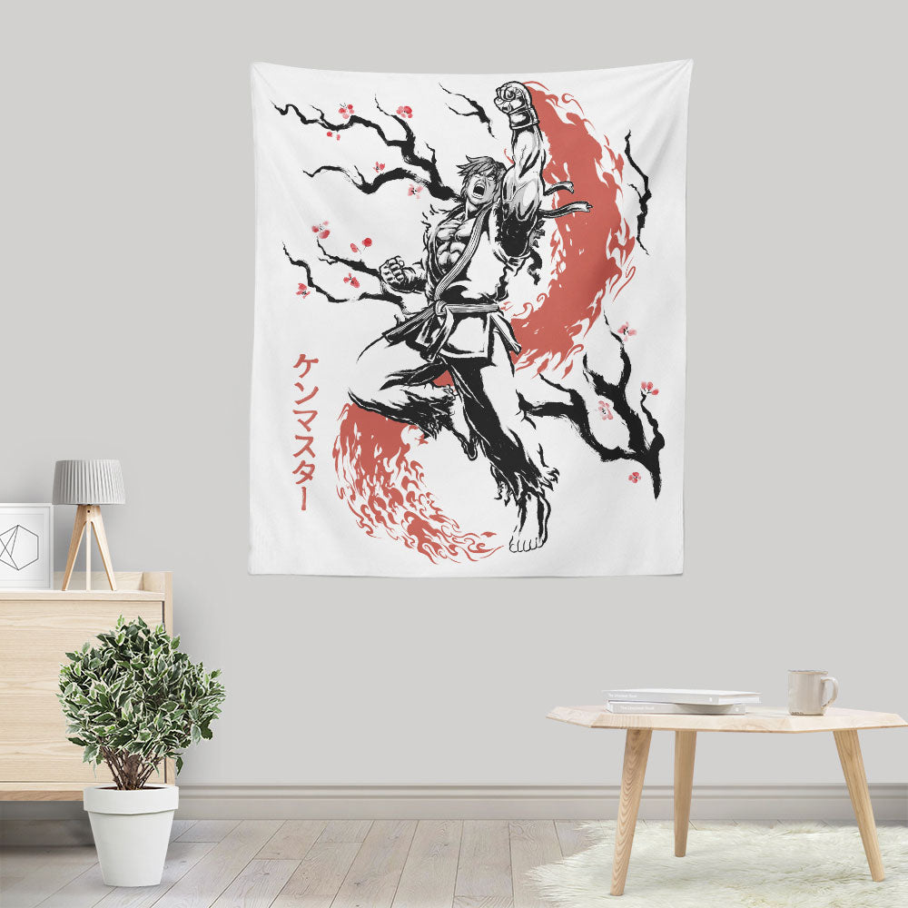 Scarlet Flame Sumi-e - Wall Tapestry