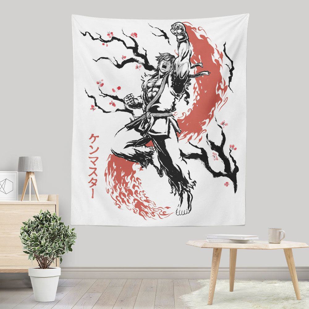Scarlet Flame Sumi-e - Wall Tapestry